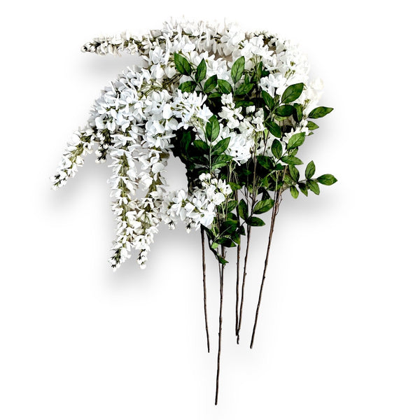 32” White Wisteria Bunch/Wedding/Home Decoration | Gifts Decor Floral Silk Flowers, Artificial Spray for Home Office Long Stems W-001