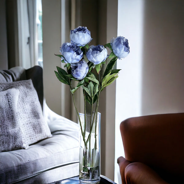 26" Blue Peony Stem Faux Artificial Centerpiece Wedding/Home Decor | Gift | Decor Floral Silk Flowers French Decor Realistic P-063