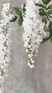 32” White Wisteria Bunch/Wedding/Home Decoration | Gifts Decor Floral Silk Flowers, Artificial Spray for Home Office Long Stems W-001